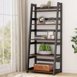 Gallun 56.5 in. Brown Wood 5-Shelf Ladder Bookcase with Large Weight Capacity by TRIBESIGNS WAY TO ORIGIN -Deals Glitzhome Store brown tribesigns way to origin bookcases bookshelves hd c0155 c3 1000