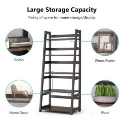 Gallun 56.5 in. Brown Wood 5-Shelf Ladder Bookcase with Large Weight Capacity by TRIBESIGNS WAY TO ORIGIN -Deals Glitzhome Store brown tribesigns way to origin bookcases bookshelves hd c0155 fa 1000