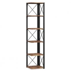 Jannelly 70.8 in. Rustic Brown Wood and Black Metal Frame 6 tier Radial Corner Shelves Bookcase Storage Rack Plant Stand by TRIBESIGNS WAY TO ORIGIN -Deals Glitzhome Store brown tribesigns way to origin bookcases bookshelves hd f1356 wzz 77 1000