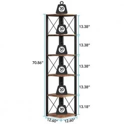 Jannelly 70.8 in. Rustic Brown Wood and Black Metal Frame 6 tier Radial Corner Shelves Bookcase Storage Rack Plant Stand by TRIBESIGNS WAY TO ORIGIN -Deals Glitzhome Store brown tribesigns way to origin bookcases bookshelves hd f1356 wzz fa 1000