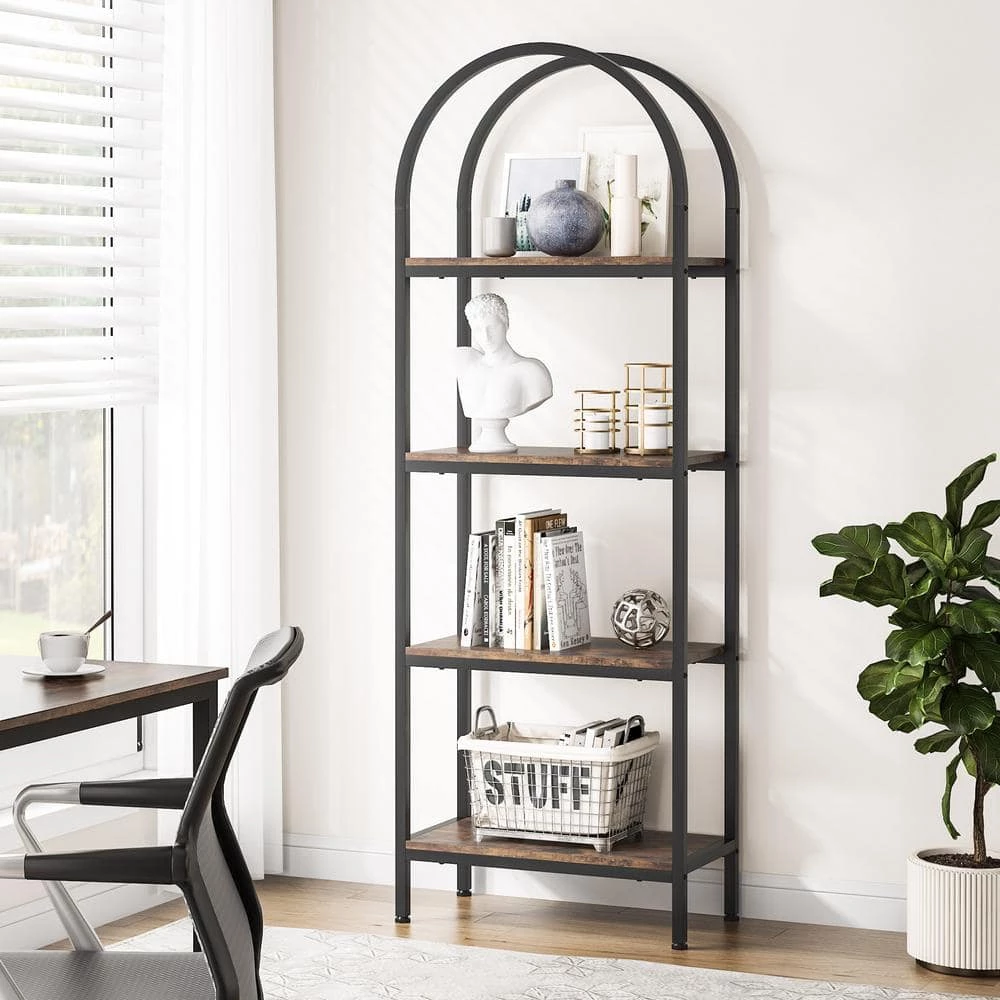 Jannelly 23.62 in. Brown Wood and Black Metal 4tier Radial Corner Shelves Bookcase Storage Rack Plant Stand by TRIBESIGNS WAY TO ORIGIN 17 Jannelly 23.62 in. Brown Wood and Black Metal 4tier Radial Corner Shelves Bookcase Storage Rack Plant Stand by TRIBESIGNS WAY TO ORIGIN - Image 15