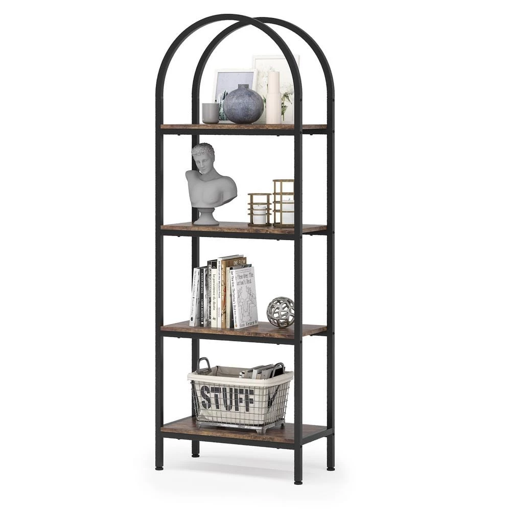 Jannelly 23.62 in. Brown Wood and Black Metal 4tier Radial Corner Shelves Bookcase Storage Rack Plant Stand by TRIBESIGNS WAY TO ORIGIN 5 Jannelly 23.62 in. Brown Wood and Black Metal 4tier Radial Corner Shelves Bookcase Storage Rack Plant Stand by TRIBESIGNS WAY TO ORIGIN - Image 3