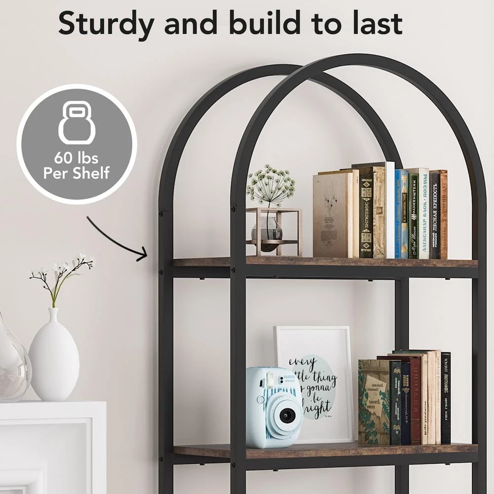 Jannelly 23.62 in. Brown Wood and Black Metal 4tier Radial Corner Shelves Bookcase Storage Rack Plant Stand by TRIBESIGNS WAY TO ORIGIN 13 Jannelly 23.62 in. Brown Wood and Black Metal 4tier Radial Corner Shelves Bookcase Storage Rack Plant Stand by TRIBESIGNS WAY TO ORIGIN - Image 11