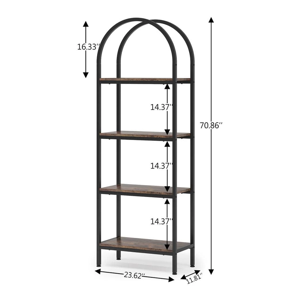 Jannelly 23.62 in. Brown Wood and Black Metal 4tier Radial Corner Shelves Bookcase Storage Rack Plant Stand by TRIBESIGNS WAY TO ORIGIN 15 Jannelly 23.62 in. Brown Wood and Black Metal 4tier Radial Corner Shelves Bookcase Storage Rack Plant Stand by TRIBESIGNS WAY TO ORIGIN - Image 13