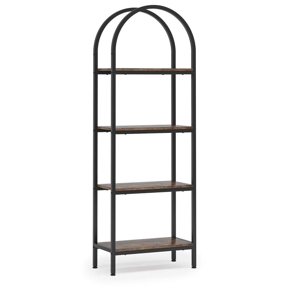 Jannelly 23.62 in. Brown Wood and Black Metal 4tier Radial Corner Shelves Bookcase Storage Rack Plant Stand by TRIBESIGNS WAY TO ORIGIN 9 Jannelly 23.62 in. Brown Wood and Black Metal 4tier Radial Corner Shelves Bookcase Storage Rack Plant Stand by TRIBESIGNS WAY TO ORIGIN - Image 7