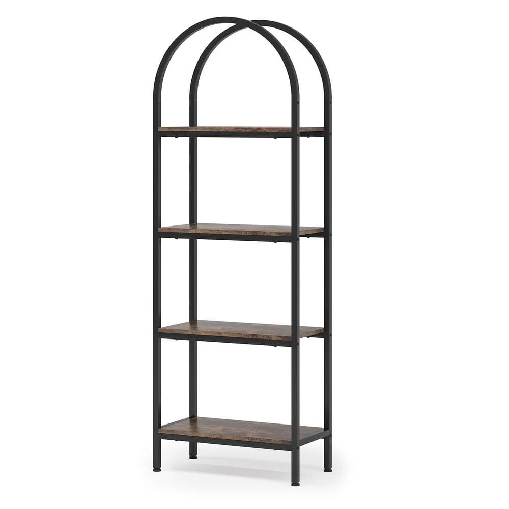 Jannelly 23.62 in. Brown Wood and Black Metal 4tier Radial Corner Shelves Bookcase Storage Rack Plant Stand by TRIBESIGNS WAY TO ORIGIN 6 Jannelly 23.62 in. Brown Wood and Black Metal 4tier Radial Corner Shelves Bookcase Storage Rack Plant Stand by TRIBESIGNS WAY TO ORIGIN - Image 4