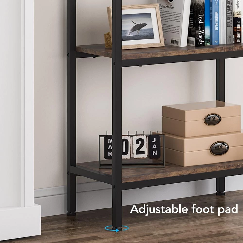 Jannelly 23.62 in. Brown Wood and Black Metal 4tier Radial Corner Shelves Bookcase Storage Rack Plant Stand by TRIBESIGNS WAY TO ORIGIN 14 Jannelly 23.62 in. Brown Wood and Black Metal 4tier Radial Corner Shelves Bookcase Storage Rack Plant Stand by TRIBESIGNS WAY TO ORIGIN - Image 12