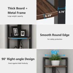 Charlie 59 in. Rustic Brown Wood and Black Metal Frame 5-Shelf Radial Corner Shelf Bookshelf Storage Rack Plant Stand by TRIBESIGNS WAY TO ORIGIN -Deals Glitzhome Store brown tribesigns way to origin bookcases bookshelves hd sfc0054 1f 1000