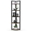 Charlie 59 in. Rustic Brown Wood and Black Metal Frame 5-Shelf Radial Corner Shelf Bookshelf Storage Rack Plant Stand by TRIBESIGNS WAY TO ORIGIN -Deals Glitzhome Store brown tribesigns way to origin bookcases bookshelves hd sfc0054 64 1000