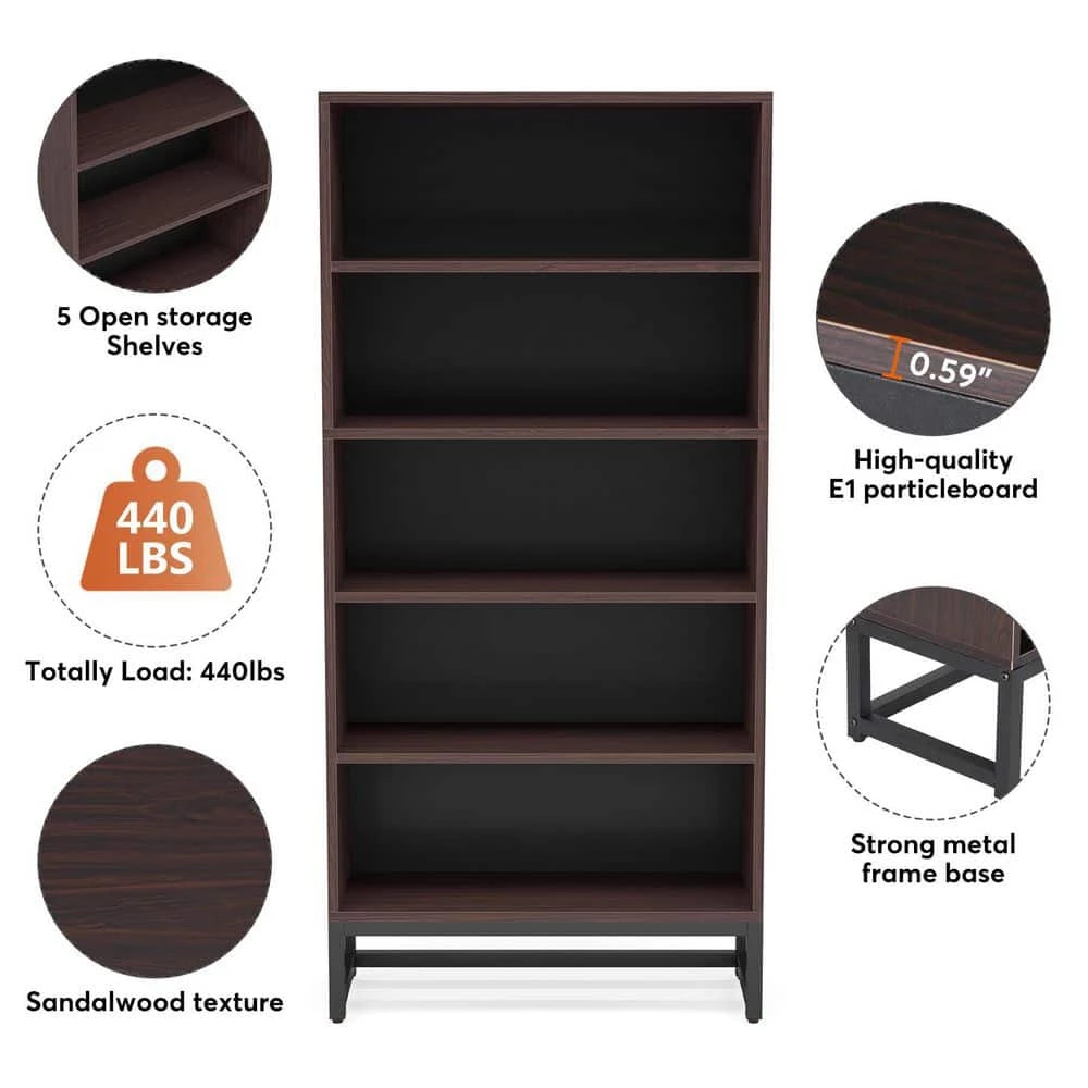 Frailey 31.5 in. Brown Free-Standing Large 6-Tier Open Display Shelves Bookshelf Storage Rack, Library Etagere Bookcase by TRIBESIGNS WAY TO ORIGIN 7 Frailey 31.5 in. Brown Free-Standing Large 6-Tier Open Display Shelves Bookshelf Storage Rack, Library Etagere Bookcase by TRIBESIGNS WAY TO ORIGIN - Image 5