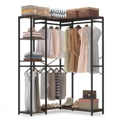Billie 47.2 in. W Closet Corner System Freestanding L-Shape Closet Organizer Clothing Garment Rack with 4-Hanging Rods by TRIBESIGNS WAY TO ORIGIN -Deals Glitzhome Store brown tribesigns way to origin coat racks hd ggjw0226 40 1000