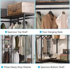 Billie 47.2 in. W Closet Corner System Freestanding L-Shape Closet Organizer Clothing Garment Rack with 4-Hanging Rods by TRIBESIGNS WAY TO ORIGIN -Deals Glitzhome Store brown tribesigns way to origin coat racks hd ggjw0226 4f 1000