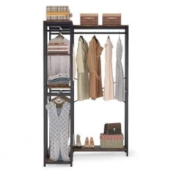 Billie 47.2 in. W Closet Corner System Freestanding L-Shape Closet Organizer Clothing Garment Rack with 4-Hanging Rods by TRIBESIGNS WAY TO ORIGIN -Deals Glitzhome Store brown tribesigns way to origin coat racks hd ggjw0226 66 1000