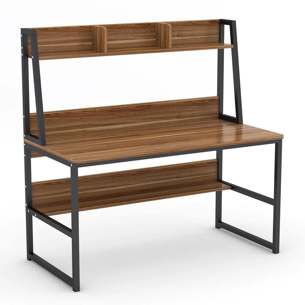 Sally 55 in. Rectangular Black Metal and Walnut Particle Wood Board Top Computer Desk with Monitor Stand Hutch Bookshelf by TRIBESIGNS WAY TO ORIGIN 3 Sally 55 in. Rectangular Black Metal and Walnut Particle Wood Board Top Computer Desk with Monitor Stand Hutch Bookshelf by TRIBESIGNS WAY TO ORIGIN