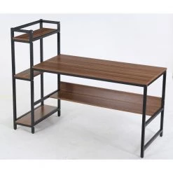 Anniela 60 in. Rectangular Black Metal Brown Particle Board Wood Computer Desk with 4-Tier Storage Shelves Tower Shelf by TRIBESIGNS WAY TO ORIGIN
