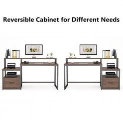 Matt 59 in. Rectangular Black Metal Brown Particle Board Wood 1 File Drawer Computer Desk with Monitor Stand and Shelf by TRIBESIGNS WAY TO ORIGIN -Deals Glitzhome Store brown tribesigns way to origin computer desks hd c0157 4f 1000