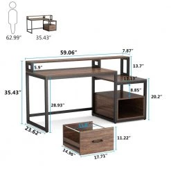 Matt 59 in. Rectangular Black Metal Brown Particle Board Wood 1 File Drawer Computer Desk with Monitor Stand and Shelf by TRIBESIGNS WAY TO ORIGIN -Deals Glitzhome Store brown tribesigns way to origin computer desks hd c0157 77 1000