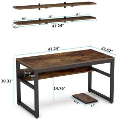 Halseey 47.24 in. Rectangle Black Metal Brown Particle Board Wood Top Computer Desk with CPU Holder and Floating Shelves by TRIBESIGNS WAY TO ORIGIN 9 Halseey 47.24 in. Rectangle Black Metal Brown Particle Board Wood Top Computer Desk with CPU Holder and Floating Shelves by TRIBESIGNS WAY TO ORIGIN -Deals Glitzhome Store brown tribesigns way to origin computer desks hd c0270 77 1000