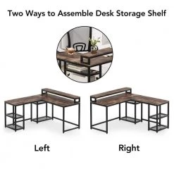 Malone 59 in. L-Shape Black Metal Brown Particle Board Wood Top Computer Desk with Monitor Stand Rotating Shelves by TRIBESIGNS WAY TO ORIGIN -Deals Glitzhome Store brown tribesigns way to origin computer desks hd c0281 4f 1000