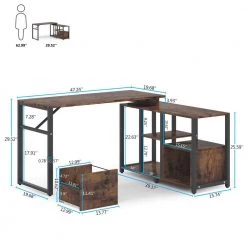 Tory 47 in. L-Shape Black Metal Brown Particle Board Wood Top 1 Drawer Computer Desk with Rotating Shelves and Storage by TRIBESIGNS WAY TO ORIGIN -Deals Glitzhome Store brown tribesigns way to origin computer desks hd c0330 77 1000