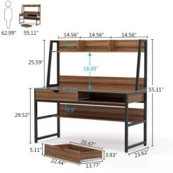 Lipa 47 in. Rectangular Black Metal Brown Particle Board Wood 2 Drawer Laptop Desk with Bookshelf and Hutch by TRIBESIGNS WAY TO ORIGIN -Deals Glitzhome Store brown tribesigns way to origin computer desks hd c0387 77 1000