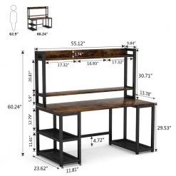 Wanz 55 in. Rectangular Black Metal Brown Particle Board Wood Computer Desk with Hutch Storage Shelves Monitor Stand by TRIBESIGNS WAY TO ORIGIN 9 Wanz 55 in. Rectangular Black Metal Brown Particle Board Wood Computer Desk with Hutch Storage Shelves Monitor Stand by TRIBESIGNS WAY TO ORIGIN -Deals Glitzhome Store brown tribesigns way to origin computer desks hd c0437 77 1000