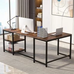 Halseey 74.8 in. W L-Shaped Brown Corner Computer Reversible Writing Studying Reading Desk 3 Tier Storage Shelves by TRIBESIGNS WAY TO ORIGIN -Deals Glitzhome Store brown tribesigns way to origin computer desks hd cj063 wzz 1f 1000