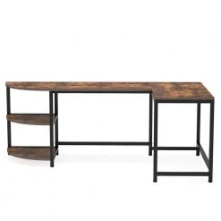 Halseey 74.8 in. W L-Shaped Brown Corner Computer Reversible Writing Studying Reading Desk 3 Tier Storage Shelves by TRIBESIGNS WAY TO ORIGIN -Deals Glitzhome Store brown tribesigns way to origin computer desks hd cj063 wzz 40 1000