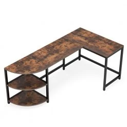 Halseey 74.8 in. W L-Shaped Brown Corner Computer Reversible Writing Studying Reading Desk 3 Tier Storage Shelves by TRIBESIGNS WAY TO ORIGIN