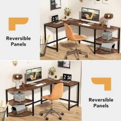 Halseey 74.8 in. W L-Shaped Brown Corner Computer Reversible Writing Studying Reading Desk 3 Tier Storage Shelves by TRIBESIGNS WAY TO ORIGIN -Deals Glitzhome Store brown tribesigns way to origin computer desks hd cj063 wzz 76 1000