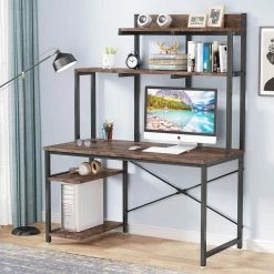 Gavin 47 in. Rectangular Black Metal and Walnut Particle Wood Board Computer Desk with Storage Shelves Hutch CPU Stand by TRIBESIGNS WAY TO ORIGIN 10 Gavin 47 in. Rectangular Black Metal and Walnut Particle Wood Board Computer Desk with Storage Shelves Hutch CPU Stand by TRIBESIGNS WAY TO ORIGIN -Deals Glitzhome Store brown tribesigns way to origin computer desks hd cj081 c3 1000