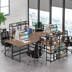 Kris 59 in. L-Shape Black Metal Brown Particle Board Wood Top Corner Computer Desk with 4 Tier Storage Shelf by TRIBESIGNS WAY TO ORIGIN -Deals Glitzhome Store brown tribesigns way to origin computer desks hd jw0005 31 1000