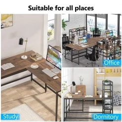 Kris 59 in. L-Shape Black Metal Brown Particle Board Wood Top Corner Computer Desk with 4 Tier Storage Shelf by TRIBESIGNS WAY TO ORIGIN -Deals Glitzhome Store brown tribesigns way to origin computer desks hd jw0005 76 1000