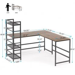 Kris 59 in. L-Shape Black Metal Brown Particle Board Wood Top Corner Computer Desk with 4 Tier Storage Shelf by TRIBESIGNS WAY TO ORIGIN -Deals Glitzhome Store brown tribesigns way to origin computer desks hd jw0005 77 1000