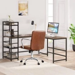 Kris 59 in. L-Shape Black Metal Brown Particle Board Wood Top Corner Computer Desk with 4 Tier Storage Shelf by TRIBESIGNS WAY TO ORIGIN -Deals Glitzhome Store brown tribesigns way to origin computer desks hd jw0005 c3 1000
