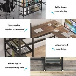 Kris 59 in. L-Shape Black Metal Brown Particle Board Wood Top Corner Computer Desk with 4 Tier Storage Shelf by TRIBESIGNS WAY TO ORIGIN -Deals Glitzhome Store brown tribesigns way to origin computer desks hd jw0005 fa 1000