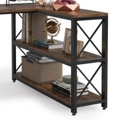Halseey 53.15 in. W L-Shaped Brown Computer Desk Writing Studying Reading Desk 2-Tier Storage Shelves by TRIBESIGNS WAY TO ORIGIN -Deals Glitzhome Store brown tribesigns way to origin computer desks hd jw0010 wzz 1d 1000