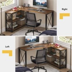 Halseey 53.15 in. W L-Shaped Brown Computer Desk Writing Studying Reading Desk 2-Tier Storage Shelves by TRIBESIGNS WAY TO ORIGIN -Deals Glitzhome Store brown tribesigns way to origin computer desks hd jw0010 wzz 40 1000