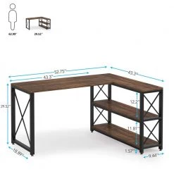 Halseey 53.15 in. W L-Shaped Brown Computer Desk Writing Studying Reading Desk 2-Tier Storage Shelves by TRIBESIGNS WAY TO ORIGIN -Deals Glitzhome Store brown tribesigns way to origin computer desks hd jw0010 wzz 76 1000