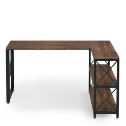Halseey 53.15 in. W L-Shaped Brown Computer Desk Writing Studying Reading Desk 2-Tier Storage Shelves by TRIBESIGNS WAY TO ORIGIN -Deals Glitzhome Store brown tribesigns way to origin computer desks hd jw0010 wzz 77 1000
