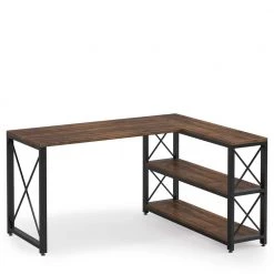 Halseey 53.15 in. W L-Shaped Brown Computer Desk Writing Studying Reading Desk 2-Tier Storage Shelves by TRIBESIGNS WAY TO ORIGIN -Deals Glitzhome Store brown tribesigns way to origin computer desks hd jw0010 wzz a0 1000