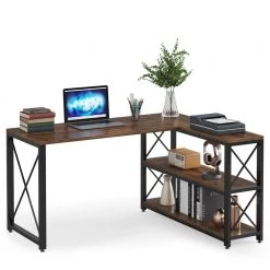 Halseey 53.15 in. W L-Shaped Brown Computer Desk Writing Studying Reading Desk 2-Tier Storage Shelves by TRIBESIGNS WAY TO ORIGIN -Deals Glitzhome Store brown tribesigns way to origin computer desks hd jw0010 wzz d4 1000