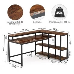 Ariana 55 in. L-Shape Black Metal Brown Particle Board Wood Top Corner Computer Desk with Monitor Stand Storage Shelf by TRIBESIGNS WAY TO ORIGIN -Deals Glitzhome Store brown tribesigns way to origin computer desks hd jw0052 77 1000