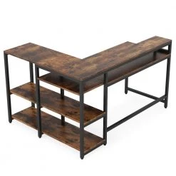 Halseey 55 in. W L-Shaped Brown Corner Computer Desk Writing Studying Reading Desk 2-Tier Storage Shelves Monitor Stand by TRIBESIGNS WAY TO ORIGIN -Deals Glitzhome Store brown tribesigns way to origin computer desks hd jw0052 wzz 31 1000