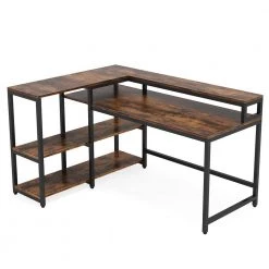 Halseey 55 in. W L-Shaped Brown Corner Computer Desk Writing Studying Reading Desk 2-Tier Storage Shelves Monitor Stand by TRIBESIGNS WAY TO ORIGIN -Deals Glitzhome Store brown tribesigns way to origin computer desks hd jw0052 wzz 77 1000