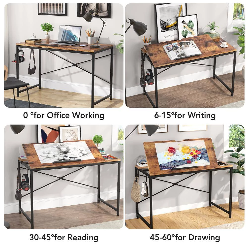 Halseey 39 in. Brown Drafting Table Writing Painting Studying Reading Desk Art Til-table Height Angle 2 Hooks by TRIBESIGNS WAY TO ORIGIN 13 Halseey 39 in. Brown Drafting Table Writing Painting Studying Reading Desk Art Til-table Height Angle 2 Hooks by TRIBESIGNS WAY TO ORIGIN - Image 11