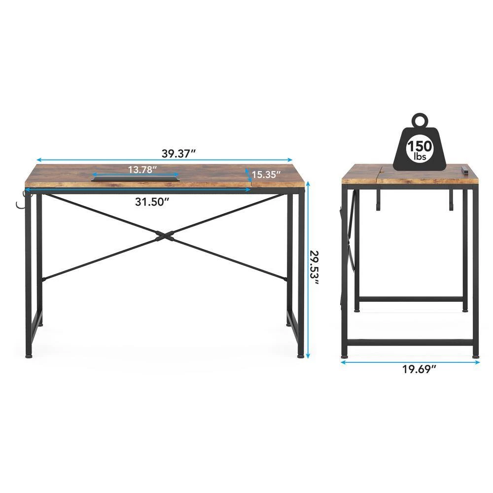Halseey 39 in. Brown Drafting Table Writing Painting Studying Reading Desk Art Til-table Height Angle 2 Hooks by TRIBESIGNS WAY TO ORIGIN 15 Halseey 39 in. Brown Drafting Table Writing Painting Studying Reading Desk Art Til-table Height Angle 2 Hooks by TRIBESIGNS WAY TO ORIGIN - Image 13