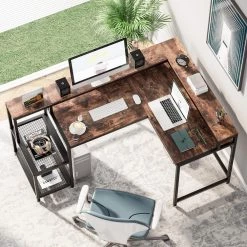 Perry 69 in. Brown Reversible Large Corner L Shaped Computer Writing Desk Monitor Stand Storage Shelf Home Office by TRIBESIGNS WAY TO ORIGIN 16 Perry 69 in. Brown Reversible Large Corner L Shaped Computer Writing Desk Monitor Stand Storage Shelf Home Office by TRIBESIGNS WAY TO ORIGIN -Deals Glitzhome Store brown tribesigns way to origin computer desks hd jw0287 wzz 4f 1000