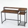 Shanno 55 in. Rectangular Black Metal Brown Particle Board Wood Computer Desk with Storage Shelves and Monitor Stand by TRIBESIGNS WAY TO ORIGIN -Deals Glitzhome Store brown tribesigns way to origin computer desks hd m0094 64 1000