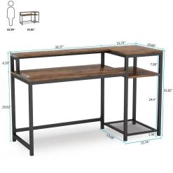 Shanno 55 in. Rectangular Black Metal Brown Particle Board Wood Computer Desk with Storage Shelves and Monitor Stand by TRIBESIGNS WAY TO ORIGIN -Deals Glitzhome Store brown tribesigns way to origin computer desks hd m0094 77 1000